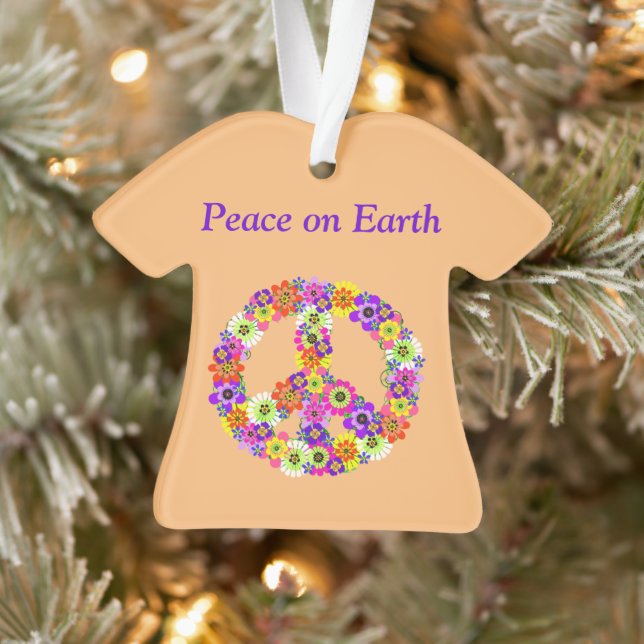 Peace Sign Floral on Peach Ornament (Tree)