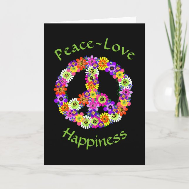 Peace Sign Floral Peace Love Happiness Card (Front)