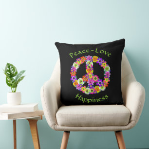 Peace Sign Floral Peace Love Happiness Cushion