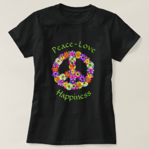 Peace Sign Floral Peace Love Happiness T-Shirt