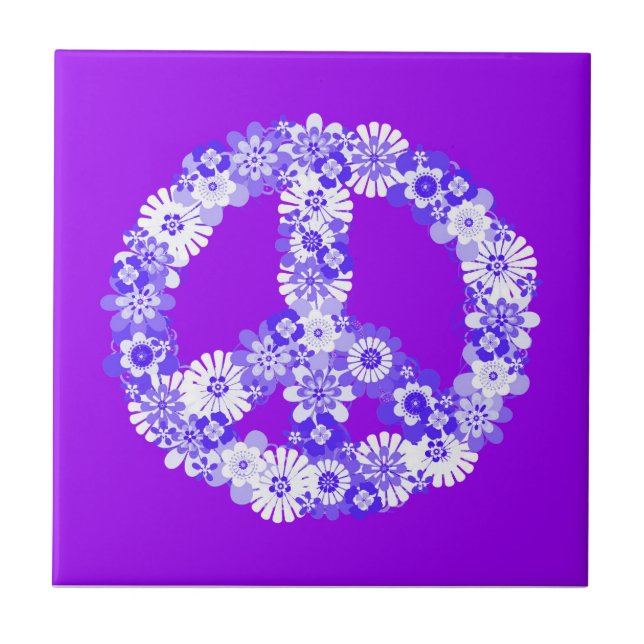 Peace Sign Floral Purple Ceramic Tile (Front)