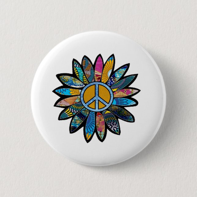 Peace Sign Flower Blues 6 Cm Round Badge (Front)