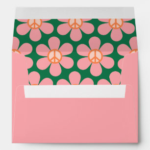 Peace Sign Flower Pink Baby Shower Return Address Envelope