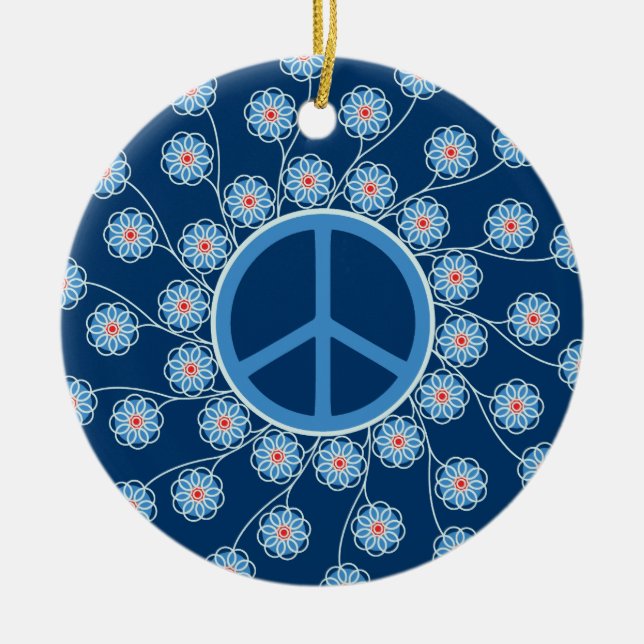 Peace Sign Flowers Ceramic Ornament (Front)