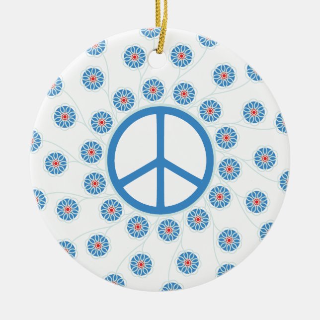 Peace Sign Flowers Ceramic Ornament (Front)