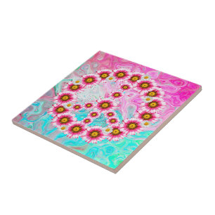 Peace Sign Flowers Ceramic Tile