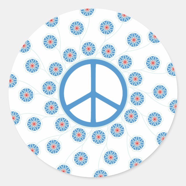 Peace Sign Flowers Classic Round Sticker (Front)