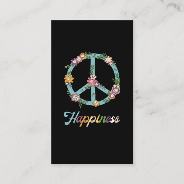 Peace Sign Flowers Colourful Happiness Hippie Business Card (Front)