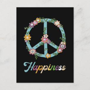 Peace Sign Flowers Colourful Happiness Hippie Postcard