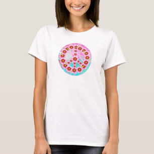 Peace Sign Flowers, Pink, Blue, Lavender - T-Shirt