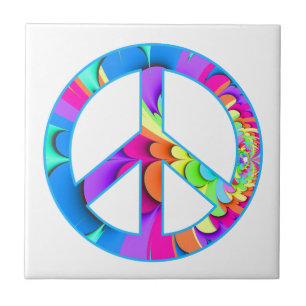 Peace Sign Fractal Summer Palette Ceramic Tile