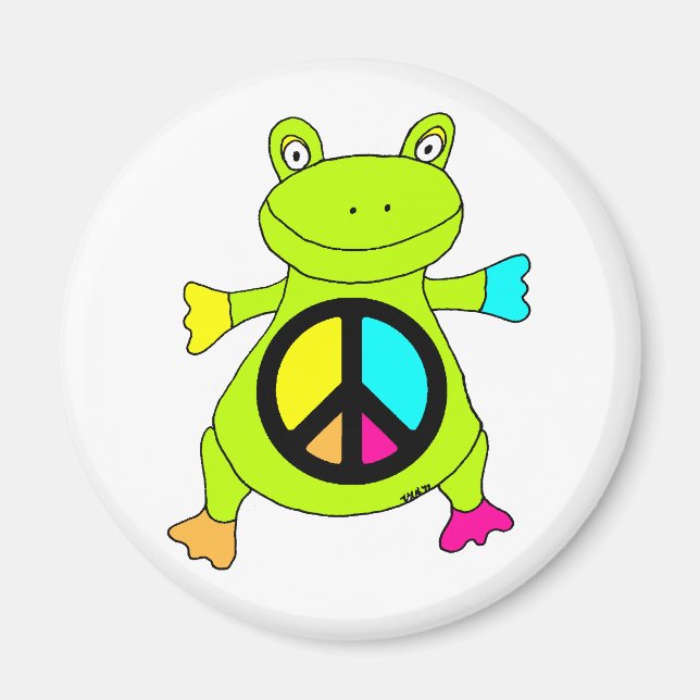Peace Sign Frog Round Magnet (Front)