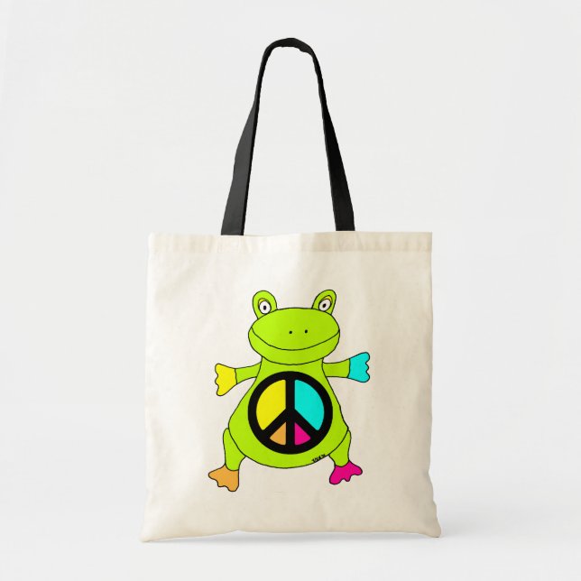 Peace Sign Frog Tote Bag (Front)