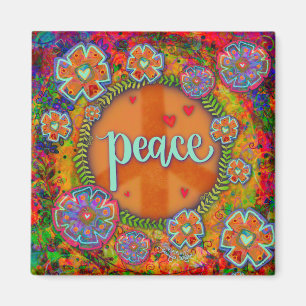 Peace Sign Fun Pretty Colourful Floral Inspirivity Magnet