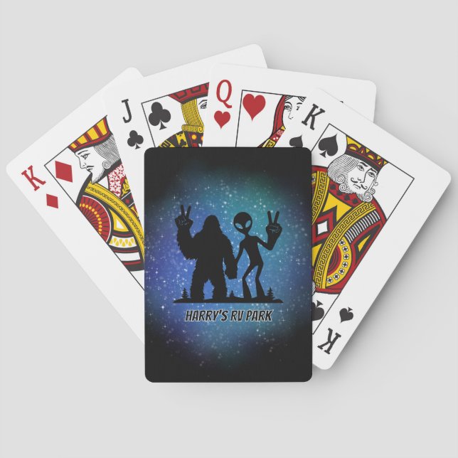 Peace Sign Galactic Personalised Sasquatch & Alien Playing Cards (Back)