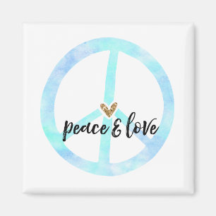 Peace Sign Gold Glitter Heart Magnet