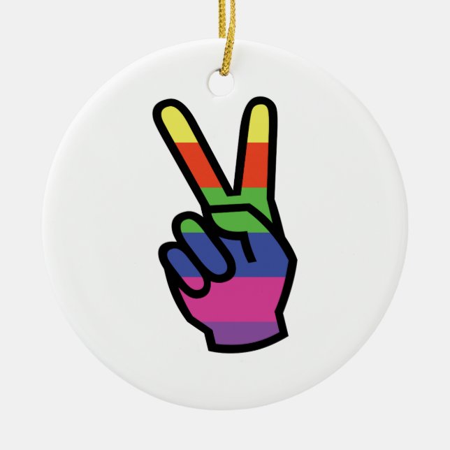 PEACE SIGN HAND CERAMIC TREE DECORATION (Front)