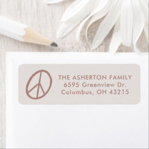 Peace sign hand drawn pink neutral return address label