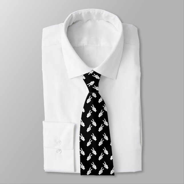 Peace Sign Hand Gesture Pattern Tie (Tied)
