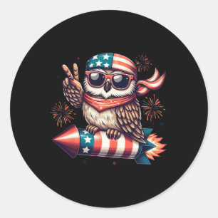 Peace Sign Hand Owl Firework American Usa Flag 4th Classic Round Sticker