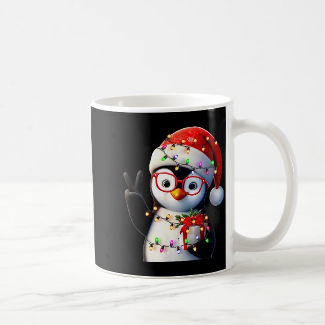 Peace Sign Hand Penguin Santa Christmas Penguin Pa Coffee Mug (Right)
