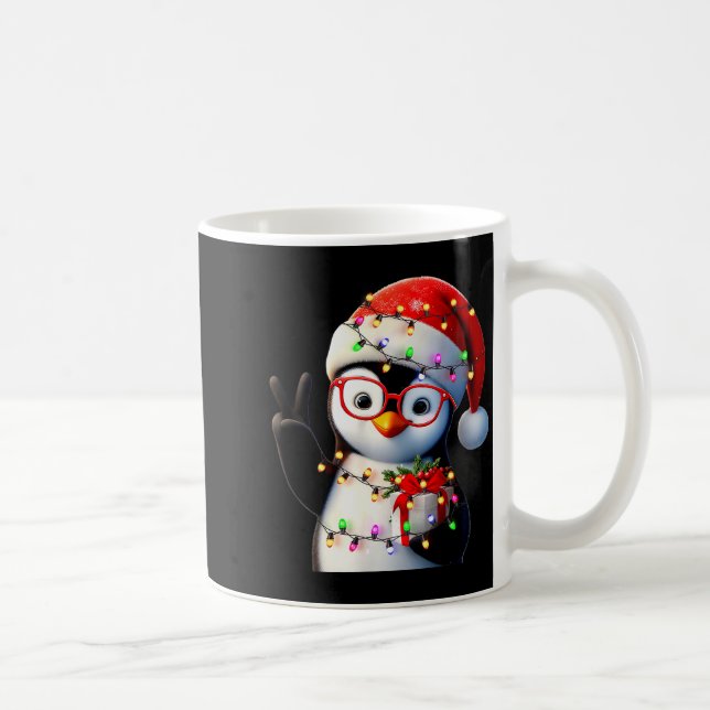 Peace Sign Hand Penguin Santa Christmas Penguin Pa Coffee Mug (Right)