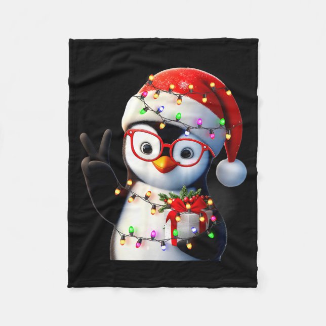 Peace Sign Hand Penguin Santa Christmas Penguin Pa Fleece Blanket (Front)