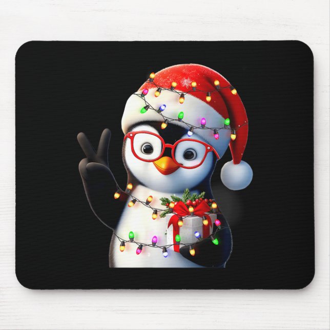 Peace Sign Hand Penguin Santa Christmas Penguin Pa Mouse Pad (Front)