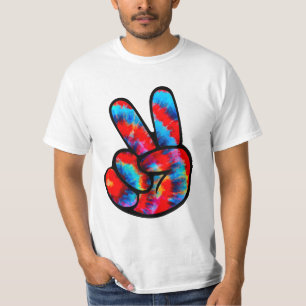 Peace Sign Hand Red Blue Tie Dye T-Shirt