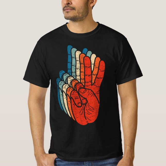 Peace Sign Hand Sign Language ASL Grunge Cool Hand T-Shirt (Front)