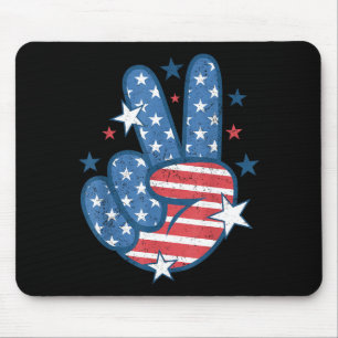 Peace Sign Hand Usa Flag 4th Of July Patriotic Men Mouse Pad