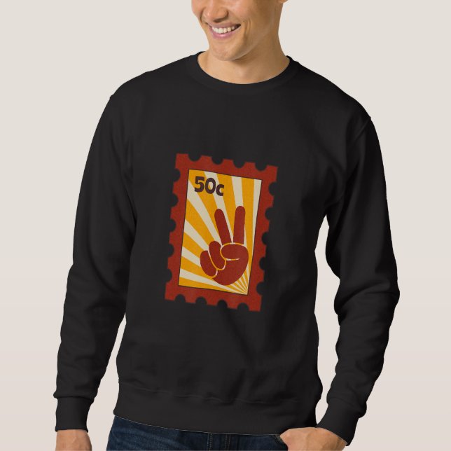 Peace Sign Hand V Hippies Retro Stamp 60' 70' Sweatshirt (Front)