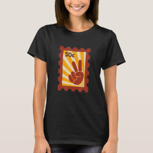 Peace Sign Hand V Hippies Retro Stamp 60' 70' T-Shirt