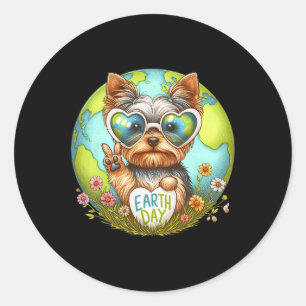 Peace Sign Hand Yorkshire Terrier Kids Mens Womens Classic Round Sticker