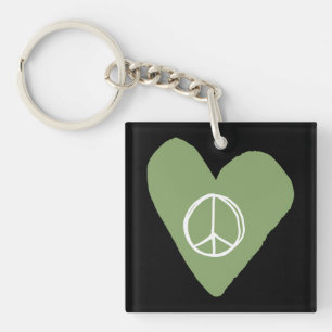 Peace Sign Heart Key Ring