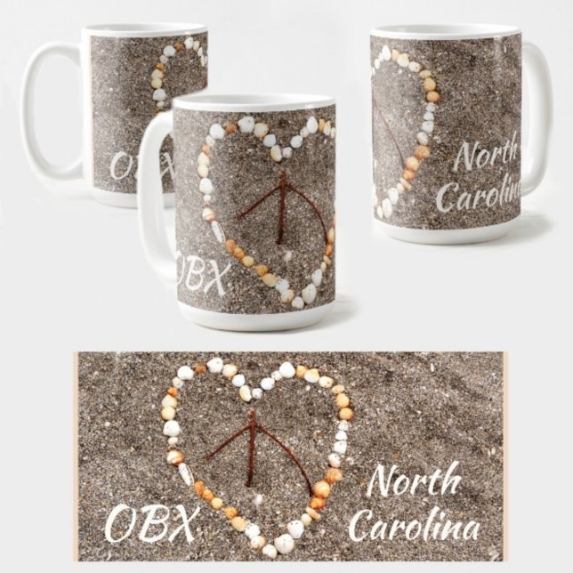 Peace Sign Heart Seashells OBX Beach NC Coffee Mug (Creator Uploaded)