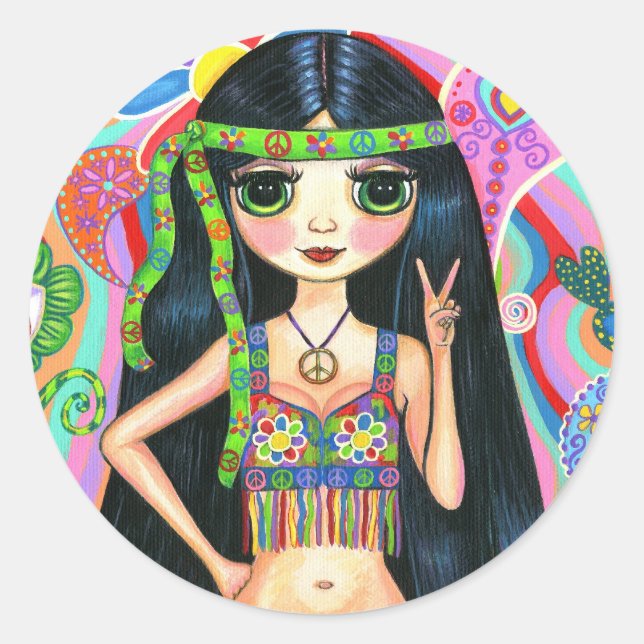 Peace Sign Hippie Girl Sticker (Front)