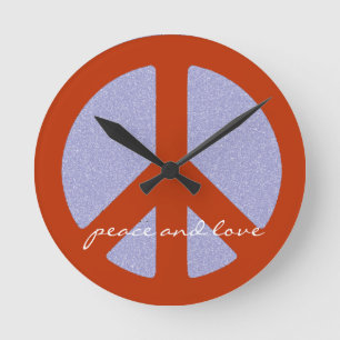 peace sign, hippies retro round clock