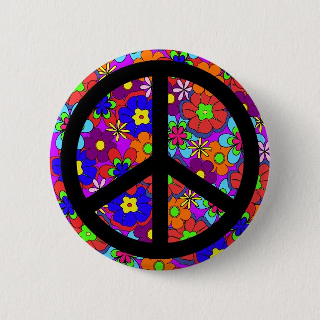 Peace Sign Hippy Flowers Retro 6 Cm Round Badge (Front)
