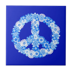 Peace Sign in Blue Ceramic Tile