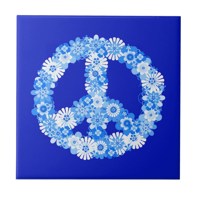 Peace Sign in Blue Ceramic Tile (Front)