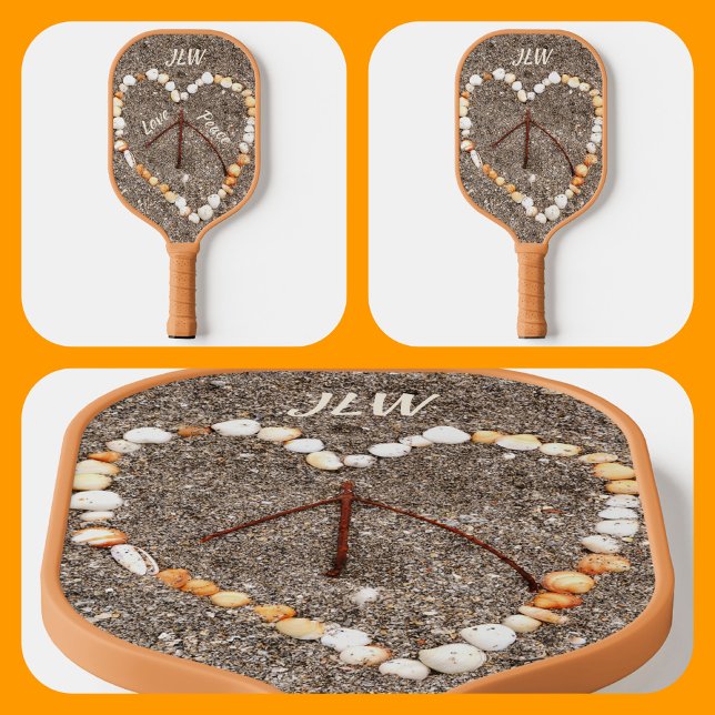 Peace Sign in Heart of Seashells on Sandy Beach Pickleball Paddle (Creator Uploaded)