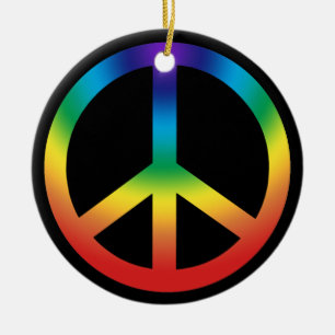 Peace Sign in Rainbow colours Ceramic Ornament