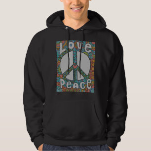 Peace Sign Love 1960s 1970s Tie Dye Groovy Hippie Hoodie