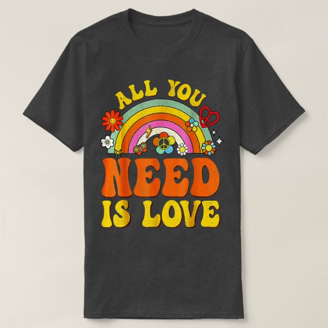 Peace Sign Love 60s 70 Hippie Groovy Vibes Hallowe T-Shirt (Design Front)