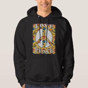 Peace Sign Love 60s 70s 80s 90s Retro Hippie Vinta Hoodie