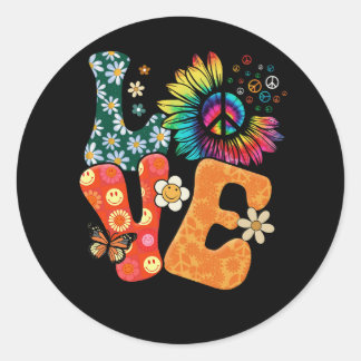 Peace Sign Love 60s 70s Costume Groovy Hippie Them Classic Round Sticker