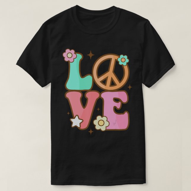 Peace Sign Love 60s 70s Costume Groovy Hippie Them T-Shirt (Design Front)
