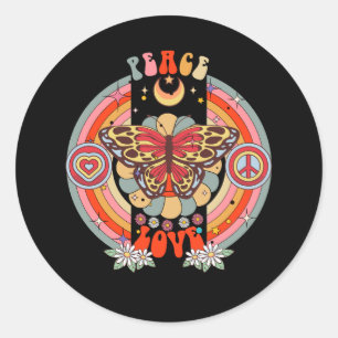 Peace Sign Love 60S 70S Hippie Butterfly Flowers G Classic Round Sticker