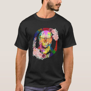 Peace Sign Love 60's 70's Hippie Colorful Skull T-Shirt